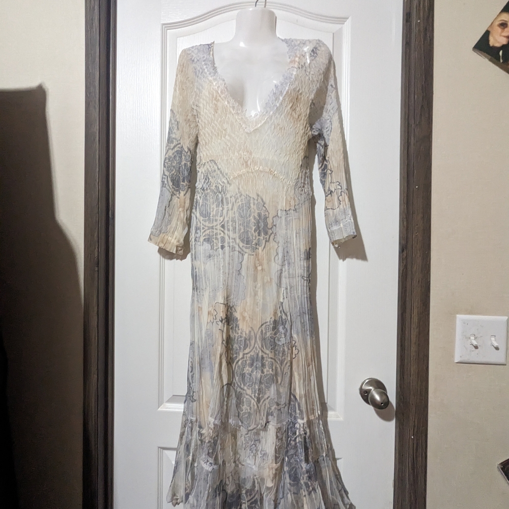 Komarov Dress 2-Piece Set Watercolor Floral  Art to Wear Sheer Lace Size M $450